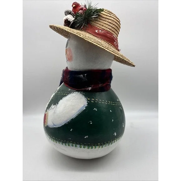 Large Gourd Christmas Snowman Hand Painted Folk Art Signed 16" - Picture 4 of 10